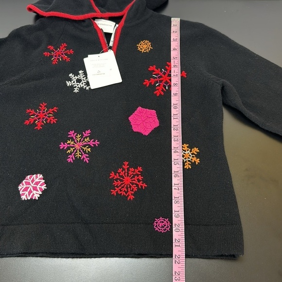 Liz Claiborne Black 1/4 Zip Hood Embroidered Wool Angora Blend Sweater L - Picture 11 of 13